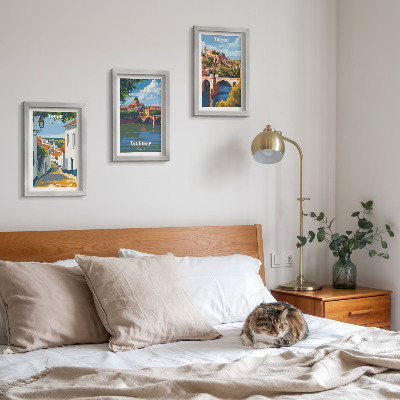 Įrėmintų paveikslų rinkinys Retro stiliaus garsių miestų grafika