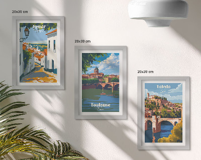 Įrėmintų paveikslų rinkinys Retro stiliaus garsių miestų grafika