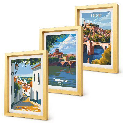 Įrėmintų paveikslų rinkinys Retro stiliaus garsių miestų grafika