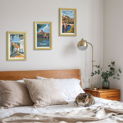 Įrėmintų paveikslų rinkinys Retro stiliaus garsių miestų grafika