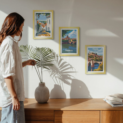 Įrėmintų paveikslų rinkinys Retro stiliaus garsių miestų grafika