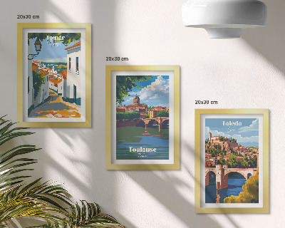 Įrėmintų paveikslų rinkinys Retro stiliaus garsių miestų grafika