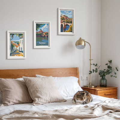 Įrėmintų paveikslų rinkinys Retro stiliaus garsių miestų grafika