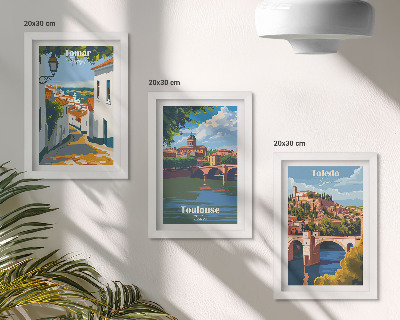 Įrėmintų paveikslų rinkinys Retro stiliaus garsių miestų grafika