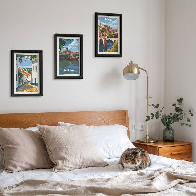 Įrėmintų paveikslų rinkinys Retro stiliaus garsių miestų grafika