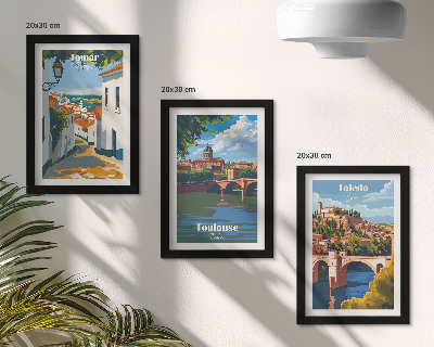 Įrėmintų paveikslų rinkinys Retro stiliaus garsių miestų grafika