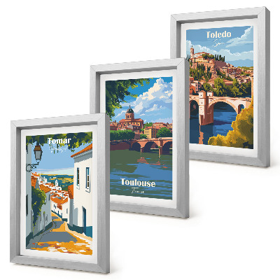 Įrėmintų paveikslų rinkinys Retro stiliaus garsių miestų grafika
