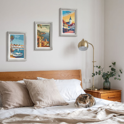 3 paveikslų rinkinys su rėmais Pakrantės miestų ir jų architektūros vaizdai