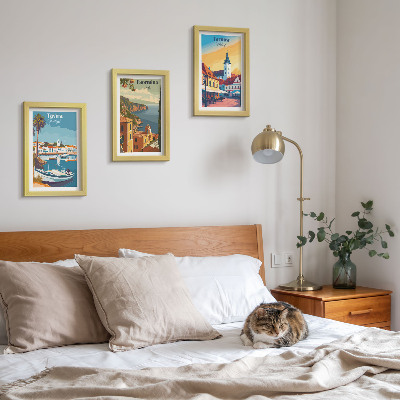 3 paveikslų rinkinys su rėmais Pakrantės miestų ir jų architektūros vaizdai
