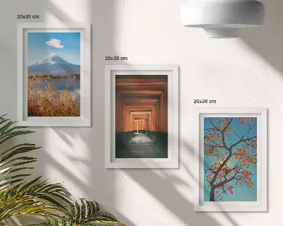 Įrėmintų paveikslų rinkinys japonijos peizažai su azijos gamta ir architektūra