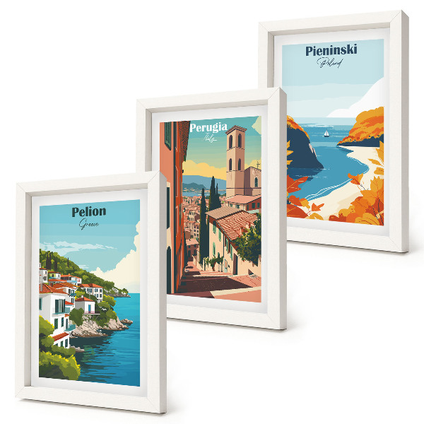 Įrėmintų paveikslų rinkinys Vaizdingi peizažai retro stiliumi