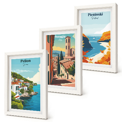 Įrėmintų paveikslų rinkinys Vaizdingi peizažai retro stiliumi