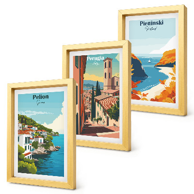 Įrėmintų paveikslų rinkinys Vaizdingi peizažai retro stiliumi