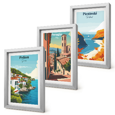 Įrėmintų paveikslų rinkinys Vaizdingi peizažai retro stiliumi
