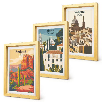 Įrėmintų paveikslų rinkinys Sedonos ir Sintros Valetos retro miesto peizažai