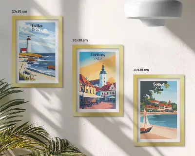 Įrėmintų paveikslų rinkinys su Lenkijos miestų Ustka, Tarnów ir Sopot vaizdais
