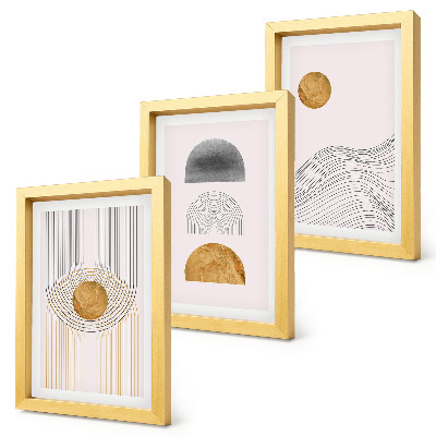 Įrėmintų paveikslų rinkinys Abstrakčios formos ir linijos smėlio ir pilkos spalvos atspalviuose