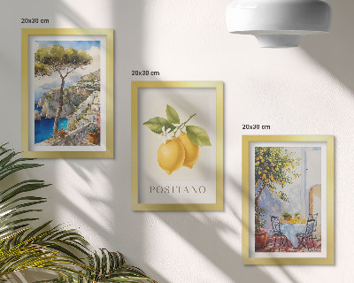 Įrėmintų paveikslų rinkinys Positano vaizdai su saulėje žydinčiais citrinmedžiais