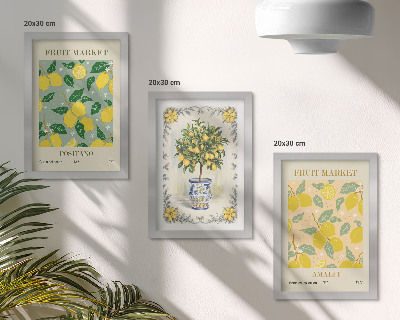 3 paveikslų rinkinys su rėmais Itališki citrusinių medžių ir vaisių plakatai