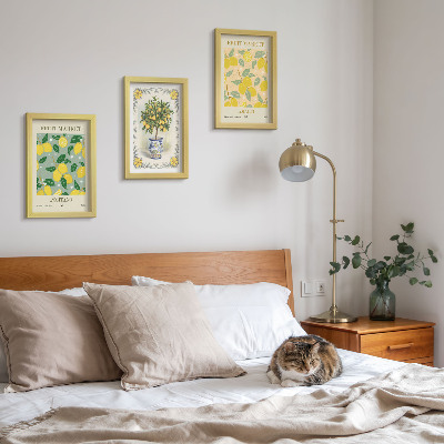 3 paveikslų rinkinys su rėmais Itališki citrusinių medžių ir vaisių plakatai