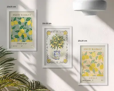 Itališkų citrusinių medžių ir vaisių plakatų rinkinys 3 paveikslai su rėmais