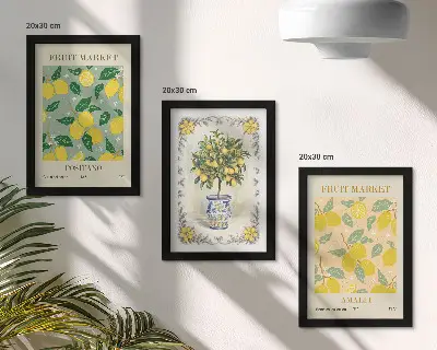 Itališkų citrusinių medžių ir vaisių plakatų rinkinys 3 paveikslai su rėmais