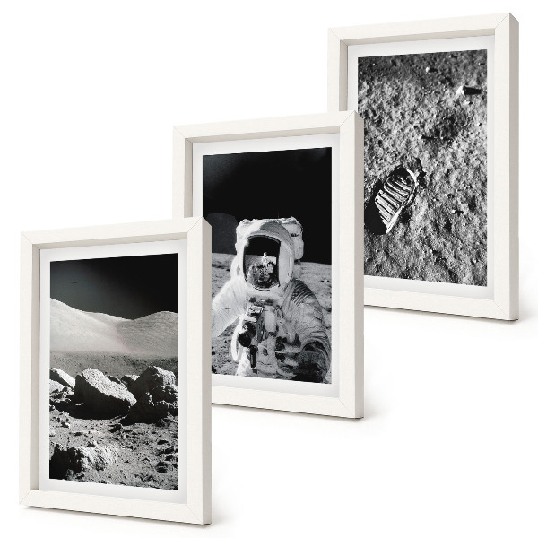 Įrėmintų paveikslų rinkinys Mėnulio nuotraukos su astronautu ir jo pėdsaku