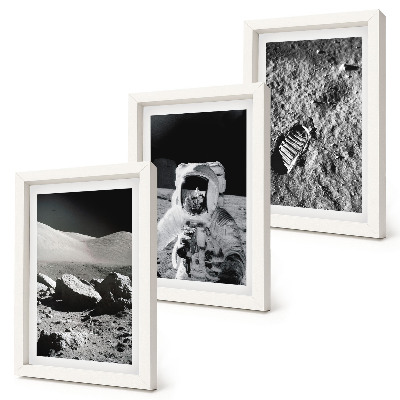 Įrėmintų paveikslų rinkinys Mėnulio nuotraukos su astronautu ir jo pėdsaku