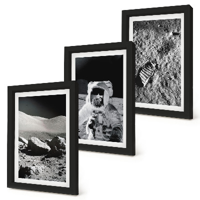 Įrėmintų paveikslų rinkinys Mėnulio nuotraukos su astronautu ir jo pėdsaku