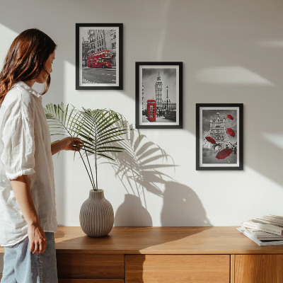 Įrėmintų paveikslų rinkinys Raudoni akcentai ir garsūs Londono pastatai