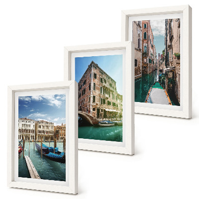Įrėmintų paveikslų rinkinys Venecijos vaizdai su kanalais ir miesto architektūra