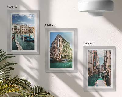 Įrėmintų paveikslų rinkinys Venecijos vaizdai su kanalais ir miesto architektūra