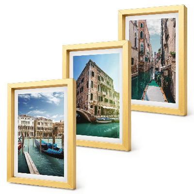 Įrėmintų paveikslų rinkinys Venecijos vaizdai su kanalais ir miesto architektūra