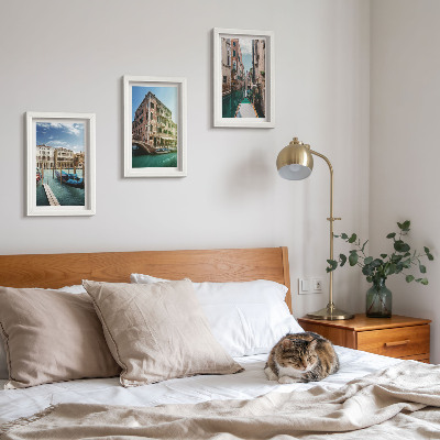 Įrėmintų paveikslų rinkinys Venecijos vaizdai su kanalais ir miesto architektūra