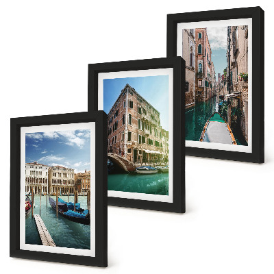 Įrėmintų paveikslų rinkinys Venecijos vaizdai su kanalais ir miesto architektūra