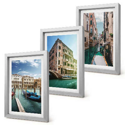 Įrėmintų paveikslų rinkinys Venecijos vaizdai su kanalais ir miesto architektūra