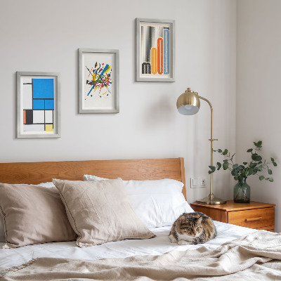 3 paveikslų rinkinys su rėmais Abstrakčios modernios kompozicijos su geometrinėmis figūromis