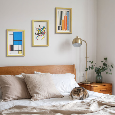 3 paveikslų rinkinys su rėmais Abstrakčios modernios kompozicijos su geometrinėmis figūromis