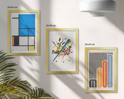 3 paveikslų rinkinys su rėmais Abstrakčios modernios kompozicijos su geometrinėmis figūromis