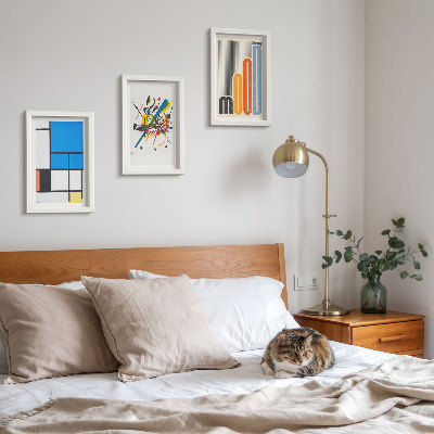 3 paveikslų rinkinys su rėmais Abstrakčios modernios kompozicijos su geometrinėmis figūromis
