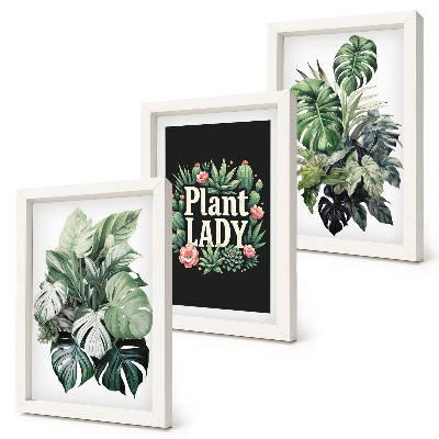 Įrėmintų paveikslų rinkinys Tropiniai augalai su žaliu užrašu „Plant Lady“