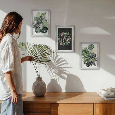 Įrėmintų paveikslų rinkinys Tropiniai augalai su žaliu užrašu „Plant Lady“