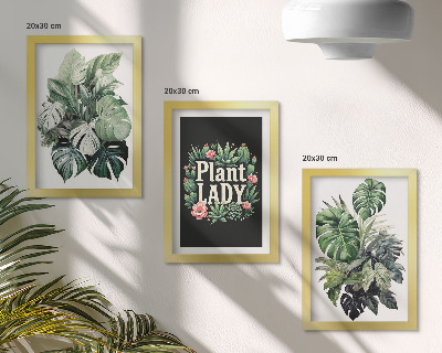 Įrėmintų paveikslų rinkinys Tropiniai augalai su žaliu užrašu „Plant Lady“