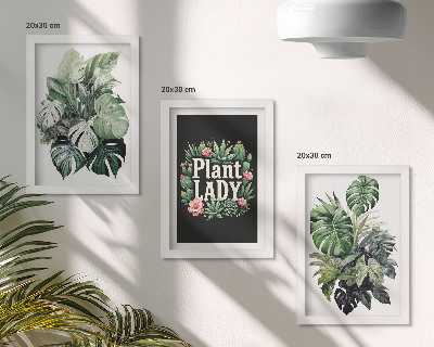 Įrėmintų paveikslų rinkinys Tropiniai augalai su žaliu užrašu „Plant Lady“