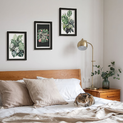 Įrėmintų paveikslų rinkinys Tropiniai augalai su žaliu užrašu „Plant Lady“