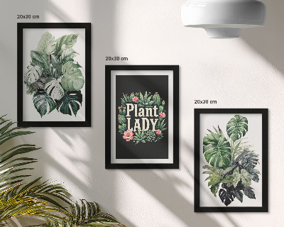 Įrėmintų paveikslų rinkinys Tropiniai augalai su žaliu užrašu „Plant Lady“