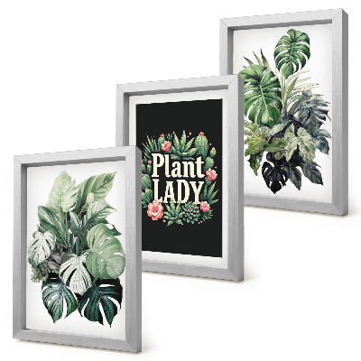 Įrėmintų paveikslų rinkinys Tropiniai augalai su žaliu užrašu „Plant Lady“