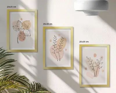 Įrėmintų paveikslų rinkinys minimalistiniai augalų piešiniai pastelinių spalvų