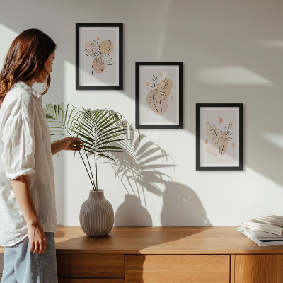 Įrėmintų paveikslų rinkinys Minimalistiniai augalų piešiniai pastelinėmis spalvomis