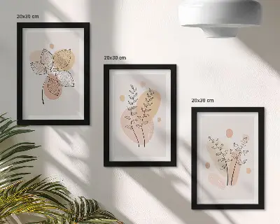 Įrėmintų paveikslų rinkinys minimalistiniai augalų piešiniai pastelinių spalvų
